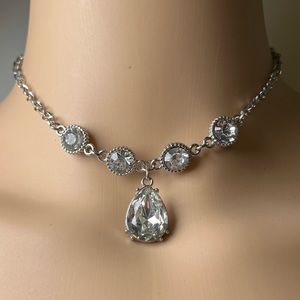 Rhinestone Silver Tone Choker Necklace